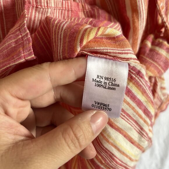 Coldwater Creek Linen Shirt Womens PM Pink Roll-Tab Boho Relaxed Casual Coastal - Picture 4 of 9